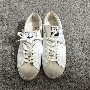 Sam Edelman White and Beige Suede Toe Sneakers
